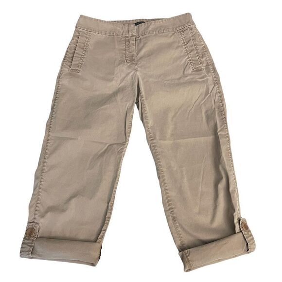 EILEEN FISHER KHAKI lyocell blend‎ capri pants, roll tab hems, pockets size PP - Picture 1 of 10